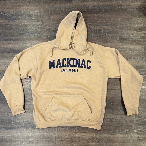 Great Lakes Unsalted Apparel Tops - Great Lakes Unsalted Apparel Mackinac Island Hoodie Tan XL Michigan Sweatshirt